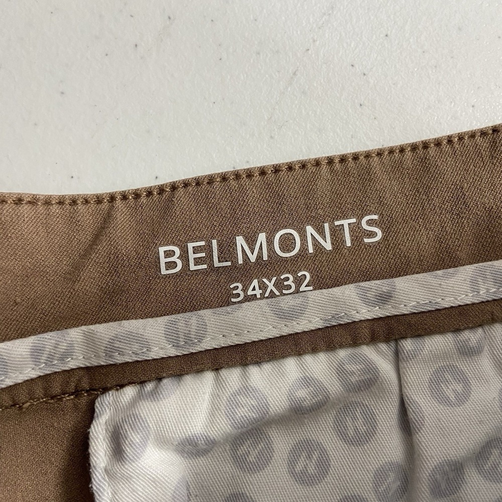 Mugsy Pants men's 34x29 Belmonts Chino Brown Classic Fit Stretch Flat Front - Picture 6 of 15